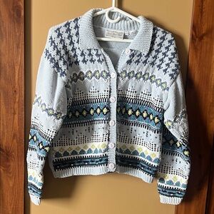 Vintage Paris Sport Club vintage hand knit cardigan cotton cottagecore Medium